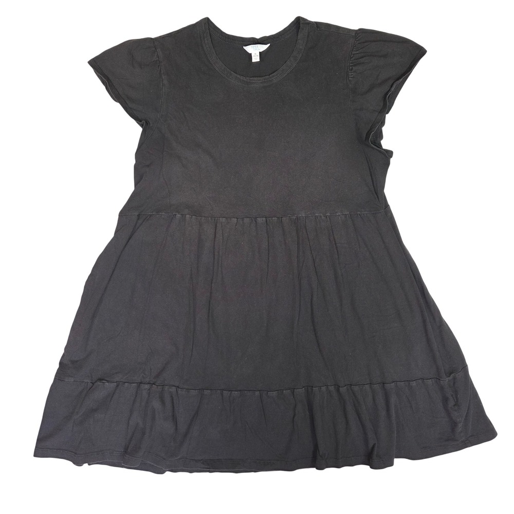 Time and Tru Women Black Cotton Tiered Babydoll Dress Flutter Sleeve XL 16-18